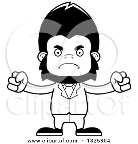 Lineart Clipart of a Cartoon Black and White Mad Gorilla Businessman - Royalty Free Outline Vector Illustration by Cory Thoman
