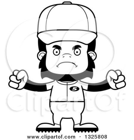 Lineart Clipart of a Cartoon Black and White Mad Gorilla Baseball Player - Royalty Free Outline Vector Illustration by Cory Thoman