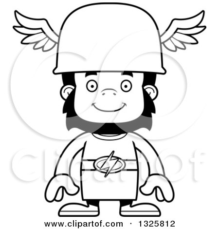 Lineart Clipart of a Cartoon Black and White Happy Gorilla Hermes - Royalty Free Outline Vector Illustration by Cory Thoman