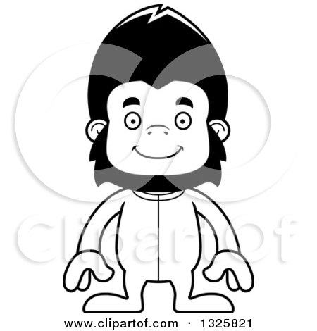 Lineart Clipart of a Cartoon Black and White Happy Gorilla in Pjs - Royalty Free Outline Vector Illustration by Cory Thoman