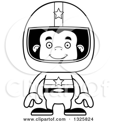 Lineart Clipart of a Cartoon Black and White Happy Gorilla Race Car Driver - Royalty Free Outline Vector Illustration by Cory Thoman