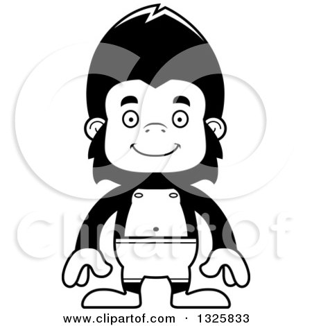 Lineart Clipart of a Cartoon Black and White Happy Gorilla Swimmer - Royalty Free Outline Vector Illustration by Cory Thoman