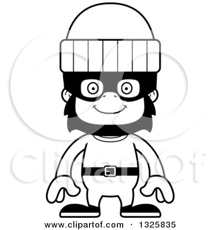 Lineart Clipart of a Cartoon Black and White Happy Gorilla Robber - Royalty Free Outline Vector Illustration by Cory Thoman