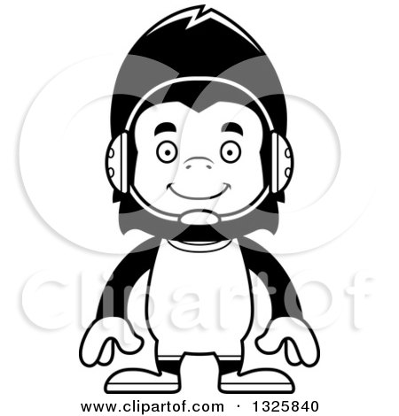Lineart Clipart of a Cartoon Black and White Happy Gorilla Wrestler - Royalty Free Outline Vector Illustration by Cory Thoman