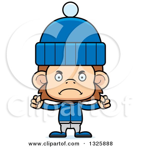 Clipart of a Cartoon Mad Monkey in Winter Clothes - Royalty Free Vector Illustration by Cory Thoman