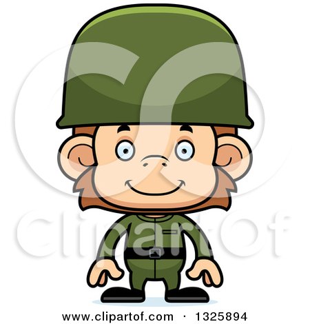 Clipart of a Cartoon Happy Monkey Soldier - Royalty Free Vector Illustration by Cory Thoman