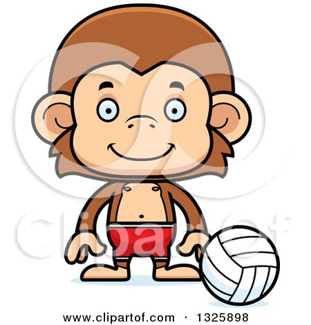 Clipart of a Cartoon Happy Monkey Beach Volleyball Player - Royalty Free Vector Illustration by Cory Thoman