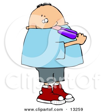 Chubby Boy Licking a Grape Popsicle Clipart Illustration by djart