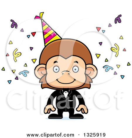 Clipart of a Cartoon Happy Party Monkey - Royalty Free Vector Illustration by Cory Thoman