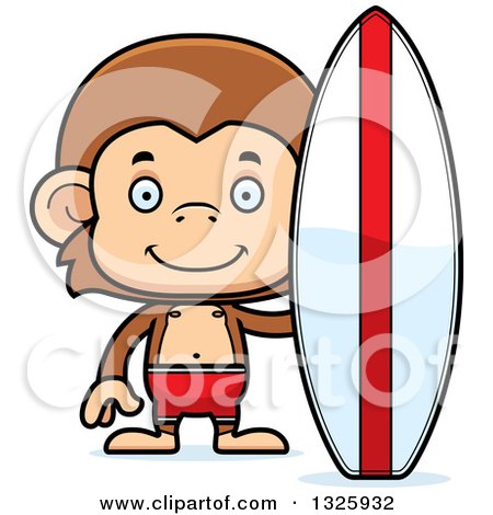 Clipart of a Cartoon Happy Surfer Monkey - Royalty Free Vector Illustration by Cory Thoman