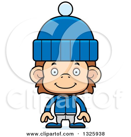 Clipart of a Cartoon Happy Monkey in Winter Clothes - Royalty Free Vector Illustration by Cory Thoman