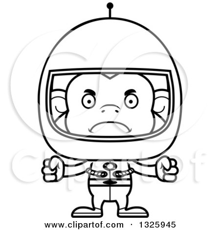 Lineart Clipart of a Cartoon Black and White Mad Monkey Astronaut - Royalty Free Outline Vector Illustration by Cory Thoman