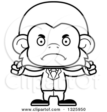 Lineart Clipart of a Cartoon Black and White Mad Business Monkey - Royalty Free Outline Vector Illustration by Cory Thoman