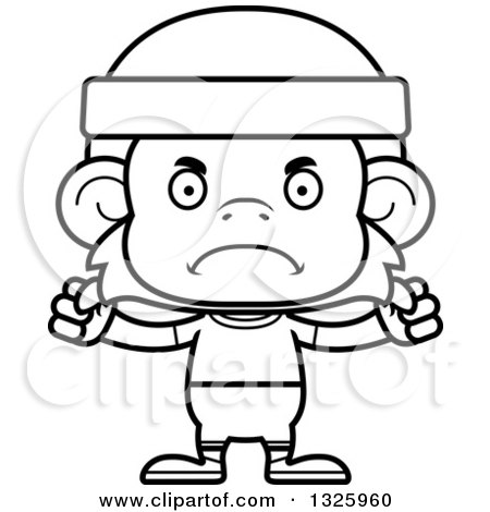 Lineart Clipart of a Cartoon Black and White Mad Fitness Monkey - Royalty Free Outline Vector Illustration by Cory Thoman