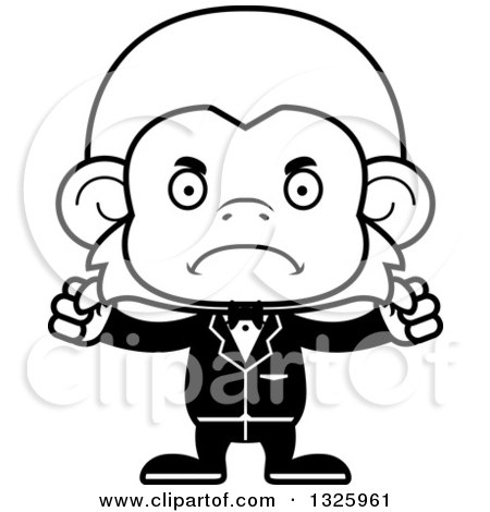 Lineart Clipart of a Cartoon Black and White Mad Monkey Groom - Royalty Free Outline Vector Illustration by Cory Thoman