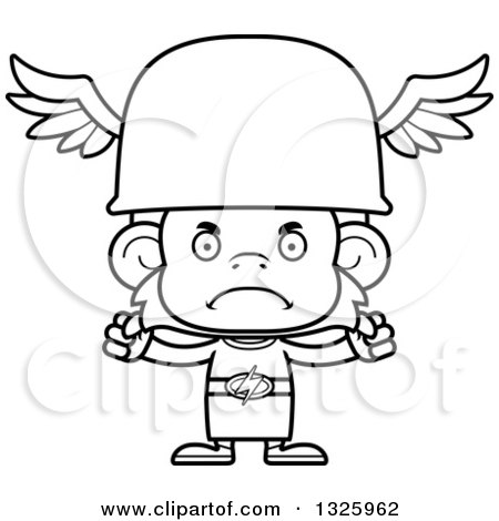 Lineart Clipart of a Cartoon Black and White Mad Hermes Monkey - Royalty Free Outline Vector Illustration by Cory Thoman