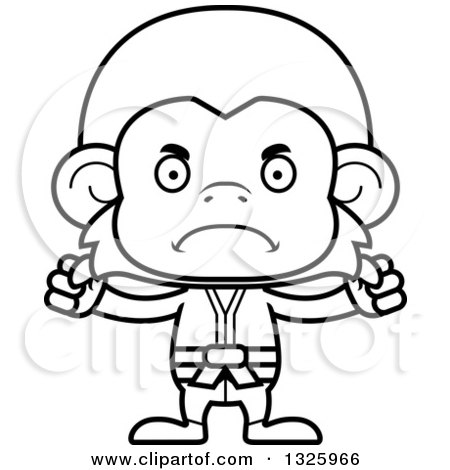 Lineart Clipart of a Cartoon Black and White Mad Karate Monkey - Royalty Free Outline Vector Illustration by Cory Thoman