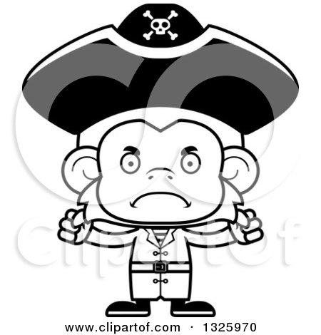 Lineart Clipart of a Cartoon Black and White Mad Monkey Pirate - Royalty Free Outline Vector Illustration by Cory Thoman