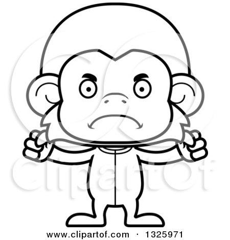 Lineart Clipart of a Cartoon Black and White Mad Monkey Wearing Pajamas - Royalty Free Outline Vector Illustration by Cory Thoman