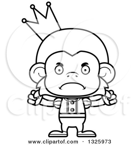 Lineart Clipart of a Cartoon Black and White Mad Monkey Prince - Royalty Free Outline Vector Illustration by Cory Thoman