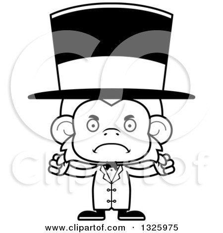 Lineart Clipart of a Cartoon Black and White Mad Monkey Circus Ringmaster - Royalty Free Outline Vector Illustration by Cory Thoman
