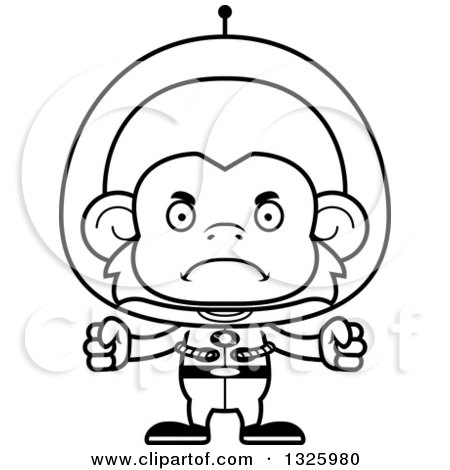 Lineart Clipart of a Cartoon Black and White Mad Futuristic Space Monkey - Royalty Free Outline Vector Illustration by Cory Thoman
