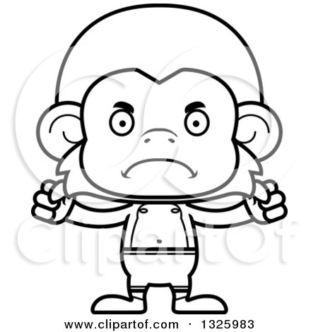 Lineart Clipart of a Cartoon Black and White Mad Monkey Swimmer - Royalty Free Outline Vector Illustration by Cory Thoman