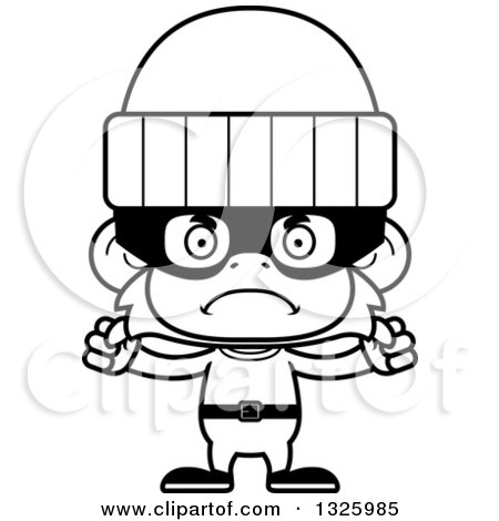 Lineart Clipart of a Cartoon Black and White Mad Monkey Robber - Royalty Free Outline Vector Illustration by Cory Thoman