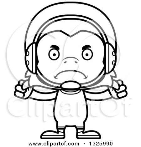 Lineart Clipart of a Cartoon Black and White Mad Monkey Wrestler - Royalty Free Outline Vector Illustration by Cory Thoman