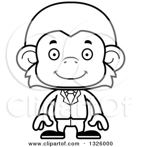 Lineart Clipart of a Cartoon Black and White Happy Business Monkey - Royalty Free Outline Vector Illustration by Cory Thoman