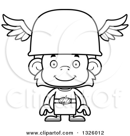 Lineart Clipart of a Cartoon Black and White Happy Hermes Monkey - Royalty Free Outline Vector Illustration by Cory Thoman
