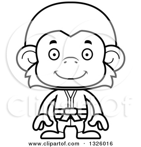 Lineart Clipart of a Cartoon Black and White Happy Karate Monkey - Royalty Free Outline Vector Illustration by Cory Thoman