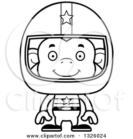Lineart Clipart of a Cartoon Black and White Happy Monkey Race Car Driver - Royalty Free Outline Vector Illustration by Cory Thoman