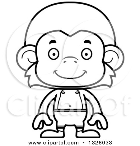 Lineart Clipart of a Cartoon Black and White Happy Monkey Swimmer - Royalty Free Outline Vector Illustration by Cory Thoman