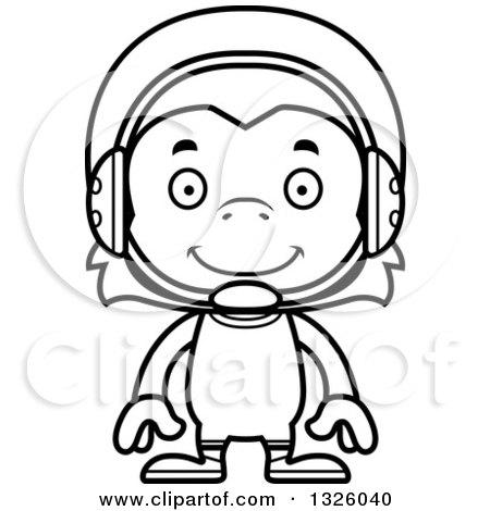Lineart Clipart of a Cartoon Black and White Happy Monkey Wrestler - Royalty Free Outline Vector Illustration by Cory Thoman