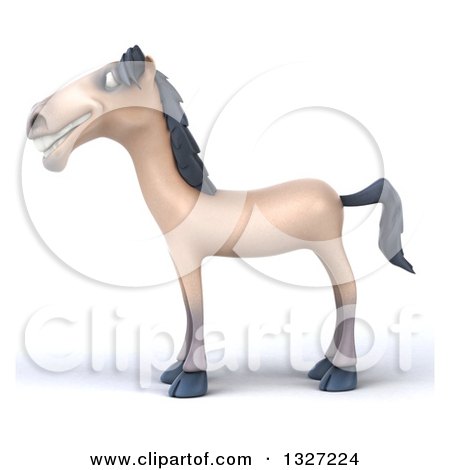 Clipart of a 3d Happy Beige Horse Facing Left - Royalty Free Illustration by Julos