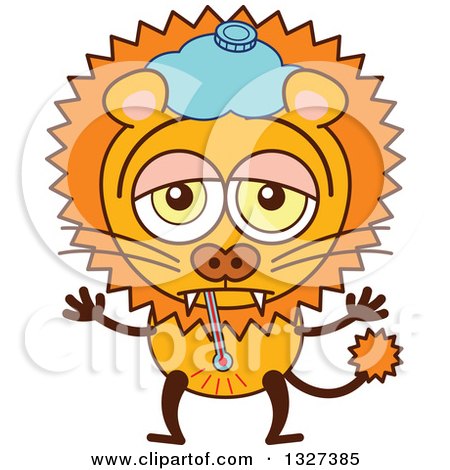 Clipart of a Cartoon Sick Male Lion - Royalty Free Vector Illustration by Zooco