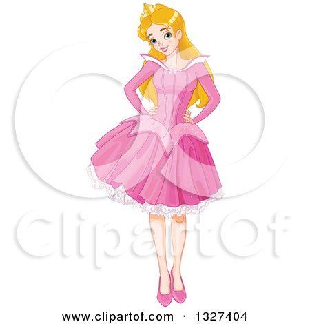 Clipart of a Happy Caucasian Princess, Sleeping Beauty, Posing in a Pink Dress - Royalty Free Vector Illustration by Pushkin