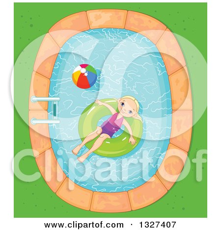 Clipart of a Happy Blond Girl Floating in an Inner Tube in a Swimming Pool - Royalty Free Vector Illustration by Pushkin