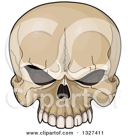 Clipart of a Cartoon Evil Human Skull with Cracks - Royalty Free Vector Illustration by Pushkin