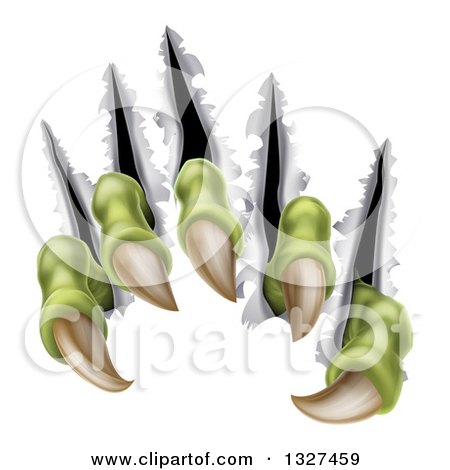 Clipart of Sharp Green Scary Claws Shredding Through Metal - Royalty Free Vector Illustration by AtStockIllustration