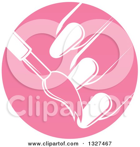 Clipart of a White Brush Painting Finger Nails in a Pink Circle - Royalty Free Vector Illustration by AtStockIllustration