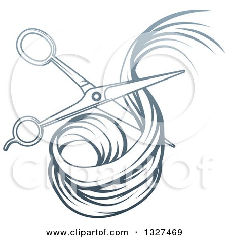 Clipart of Blue Gradient Scissors Cutting Hair - Royalty Free Vector Illustration by AtStockIllustration