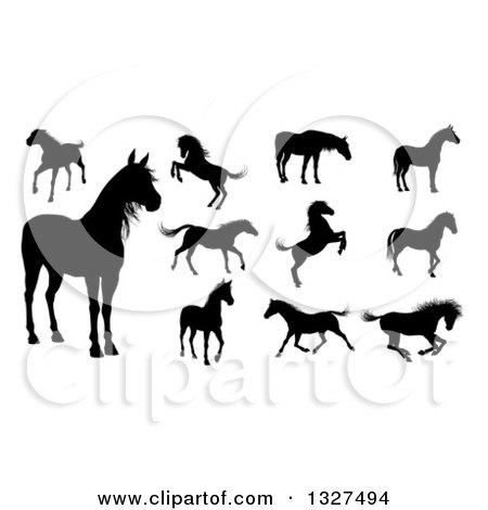 Clipart of Black Silhouetted Horses 2 - Royalty Free Vector Illustration by AtStockIllustration