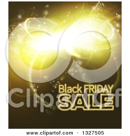 Clipart of a Black Friday Sale Background with Gold Lights - Royalty Free Vector Illustration by AtStockIllustration