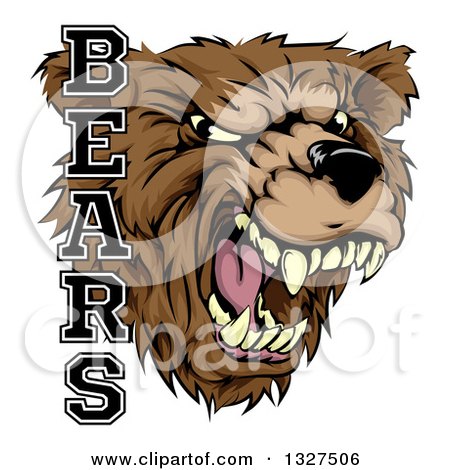 Clipart of a Roaring Aggressive Bear Mascot Head with Text - Royalty Free Vector Illustration by AtStockIllustration
