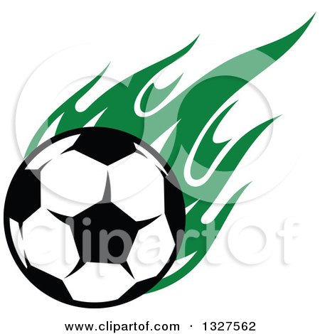 Clipart of a Soccer Ball with Green Flames - Royalty Free Vector Illustration by Vector Tradition SM