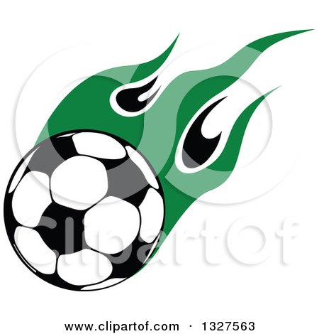 Clipart of a Soccer Ball with Green Flames 2 - Royalty Free Vector Illustration by Vector Tradition SM