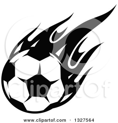 Clipart of a Black and White Soccer Ball with Flames - Royalty Free Vector Illustration by Vector Tradition SM