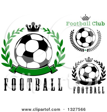 Clipart of Soccer Balls, Wreaths and Crowns with Text - Royalty Free Vector Illustration by Vector Tradition SM